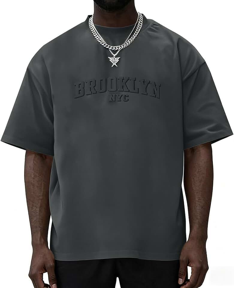 Fkatuzi Brooklyn T Shirts for Men Graphic Tees Streetwear Oversized Tshirts Drop Shoulder 3D Puff Print Letter Cotton Tshirt