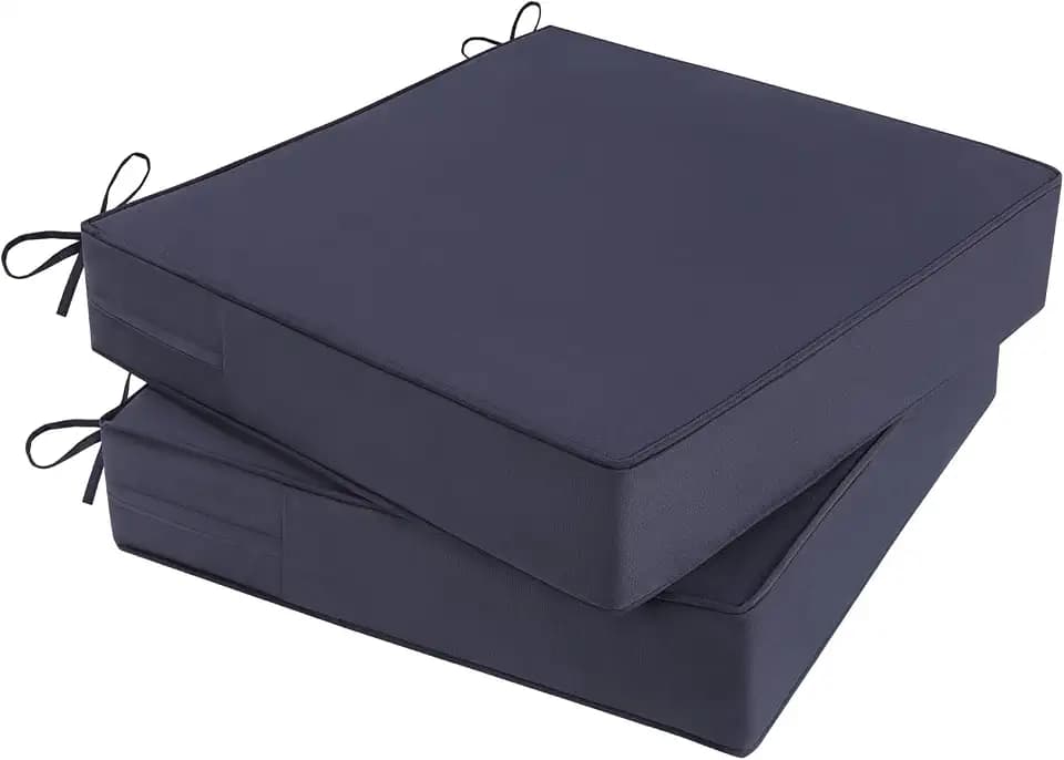 Outdoor Chair Cushions 22x22x4 Inch, Waterproof Grey Patio Furniture Cushions Set of 2 with Ties & Handle, 3 Year Color Fastness Square Replacement Seat Cushions for Sofa, Couch