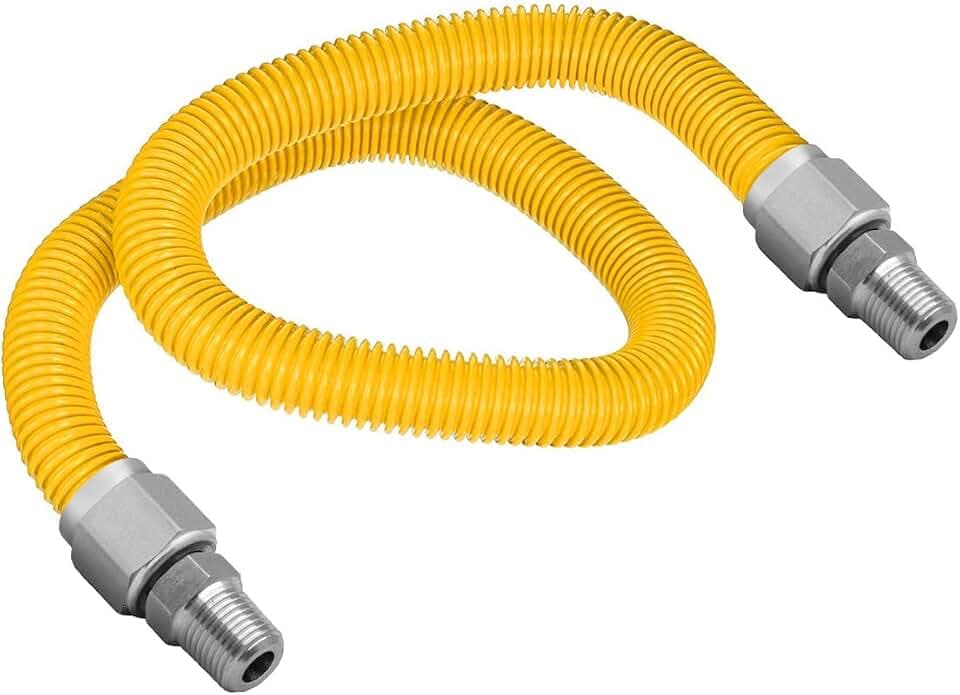 HIGHCRAFT 72 Inch Gas Connector with Fittings, Yellow Coated Gas Connector, 1/2" OD, 3/8” MIP x 3/8” MIP Connection