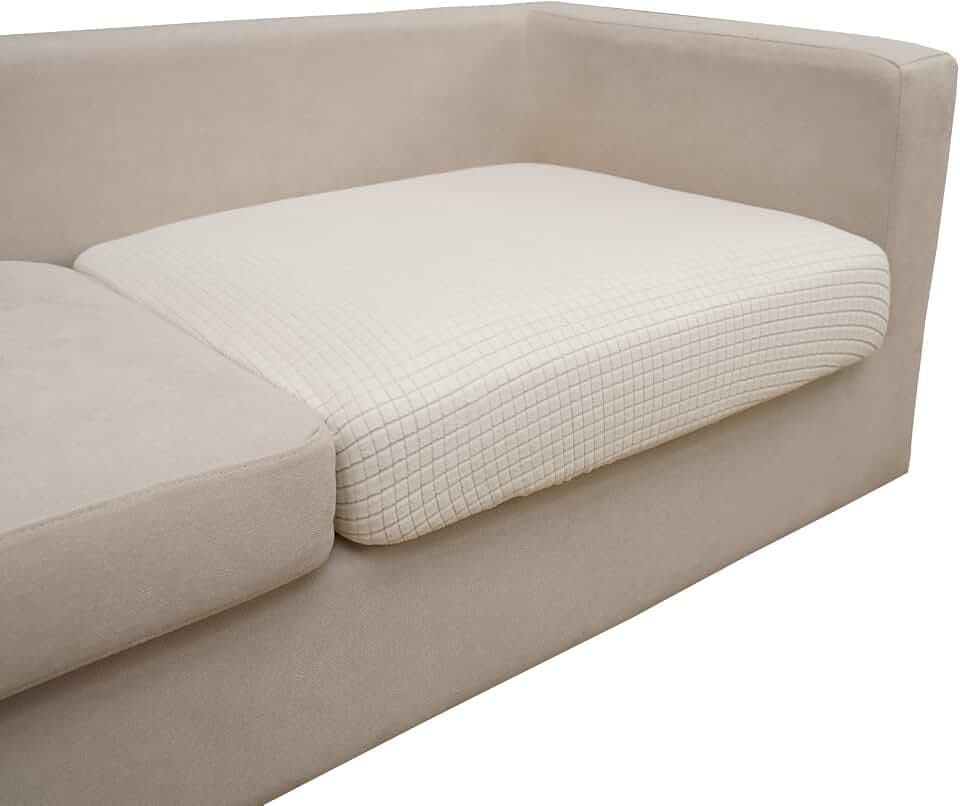 Eismodra Sofabezug,Sofa Überzug 3 Sitzer,Stretch Sitzkissenbezug,Couch Überwurfdecke Sofaschoner Sofaüberwurf,Elastischer Bezug Cover für L Form,Cremeweiß,Länge 65-95cm(1 Stück)