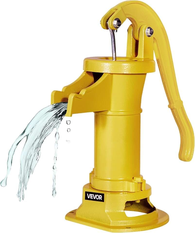 VEVOR Schwengelpumpe Antik Vintage, 7,6 m Förderhöhe, Nostalgiepumpe aus Gusseisen, Brunnenpumpe, Handpumpe, NPT 1-1/4 Zoll Anschluss, Gartenpumpe, für Garten, Teich, Hof, Bauernhof, Gelb