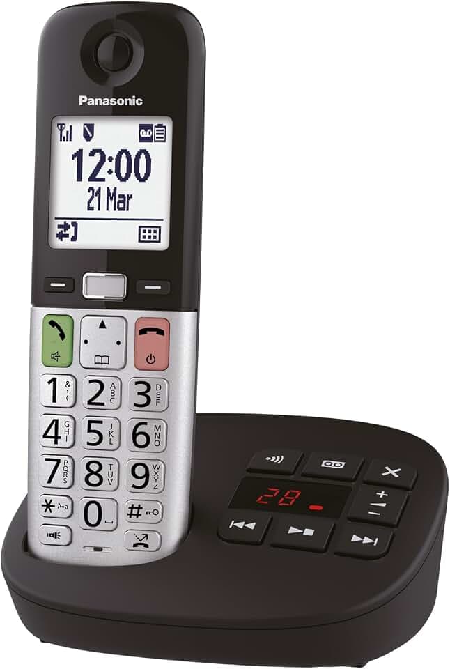 Panasonic KX-TGU430EXB digitales schnurloses Telefon mit Anrufbeantworter, Basisstation & 1 Mobilteil, LCD-Display, Lieblingsanrufer, Taschenlampe, hörgerätekompatibel, Schwarz & Silber