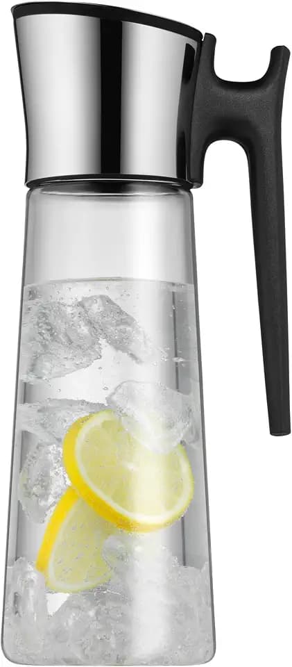 WMF Basic Wasserkaraffe mit Griff 1,5 Liter, Glaskaraffe mit Deckel 1,5 l, Silikondeckel, Closeup-Verschluss