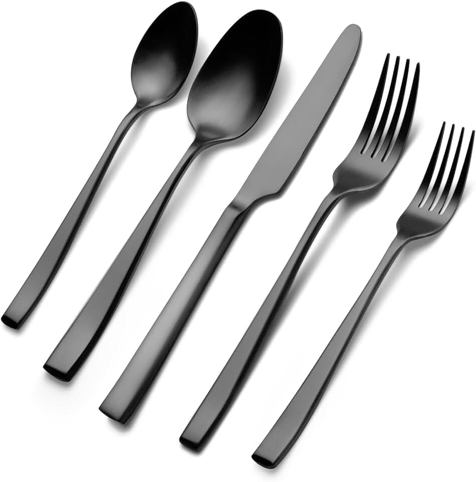 30-teiliges Besteck Schwarz Matt, EIUBUIE Edelstahl Besteck Set 6 Personen
