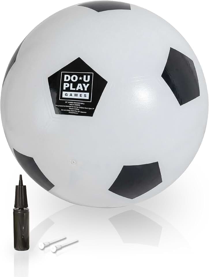 DO-U-Play Games Jumbo Soccer Ball, 30 Inch Diameter, Superior Rubber Durable Heavy-Duty Material - Indoor-Outdoor Large Inflatable Ball for the Backyard, Beach, Parties, and Park - Includes Hand Pump