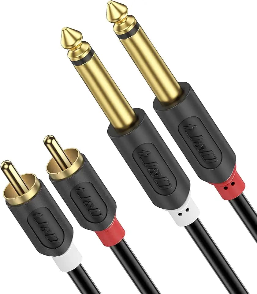 J&D Cinch auf 6.3mm Klinke Kabel 0,9 m, Gold-Plated 2x Male Cinch auf 2x Grosse Klinke Mono Audio Kabel für AV Receiver, Verstärker, HiFi Stereo Audio System, Heimkino System, Lautsprecher