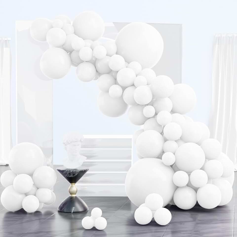 PartyWoo Luftballon Weiß, 102 Stück Ballon Girlande Weiß Satz von Ballons Weiß 18 Zoll 12 Zoll 10 Zoll 5 Zoll, Luftballon Girlande Weiß für Deko Geburtstag, Deko Babyparty , Deko Hochzeit, Partydeko