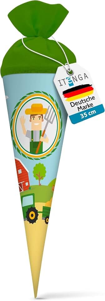 itenga Geschwisterschultüte 35cm für Kinder Geschenkverpackung Schultüte klein Kindergarten Zuckertüte (Bauernhof Traktor)