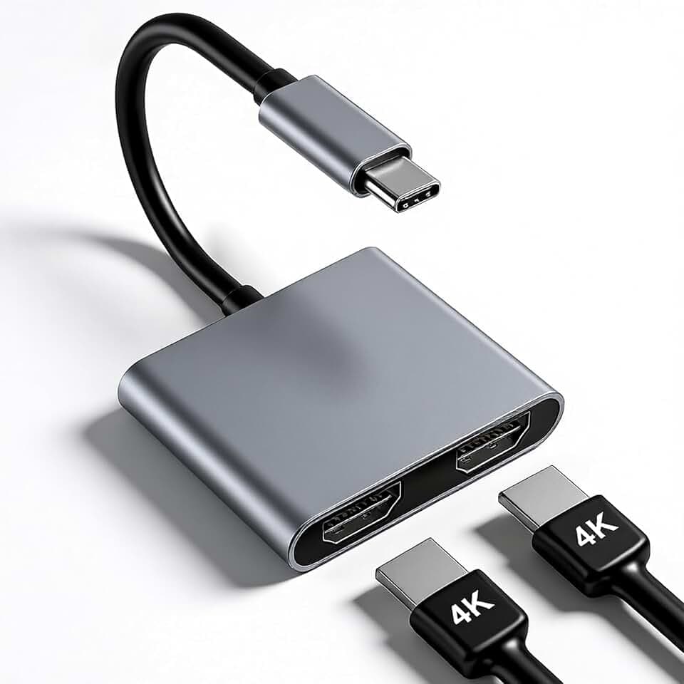 USB C auf Dual HDTV Adapter 4K@60Hz, Dual-Monitor HDTV USB Adapter Splitter für MacBook, iPad, Surface, Dell, Chromebook, Typ C zu HD-TV Dual Display Adapter
