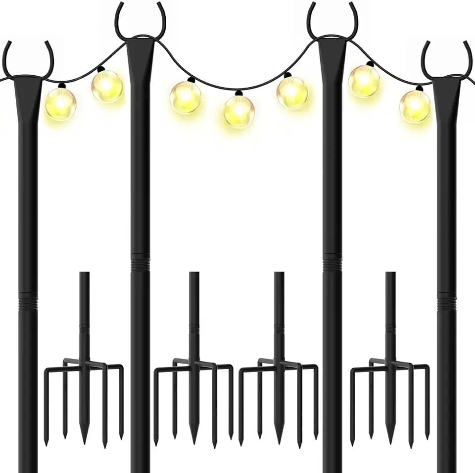 String Light Poles 4-Pack - 10FT, 5-Prong Base for Patio Deck
