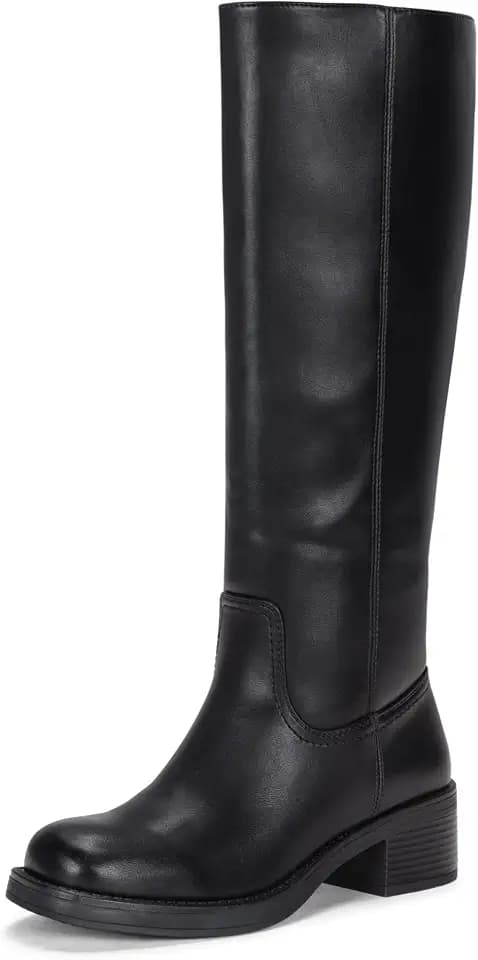 Vepose Women's Square Toe Knee High Chunky Heel Tall Boots Side Zipper