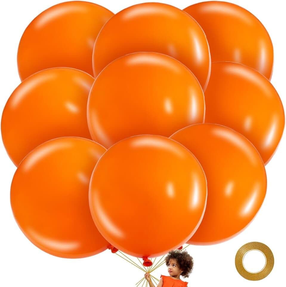 LEEZZIZZ Orange Giant Balloons 36 Inch, Large Latex Balloons, 9 Pcs Jumbo Balloons Bluk for Kid's Party Wedding Birthday Supply Decorations.
