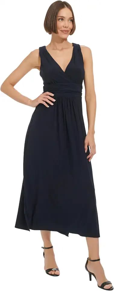 Tommy Hilfiger Women's Sleeveless Surplice Neck Jersey A-Line Midi Dress