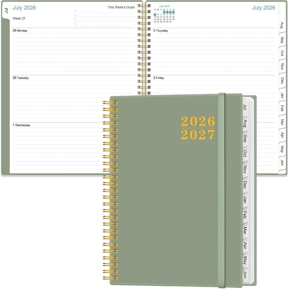 Planner 2026-2027 For Women & Men - Monthly and Weekly Calendar Planner from July 2026 - June 2027, Student Planning with 12 Tabs for Office School Supplies, Inner Pocket, 8.5" x 11", Green