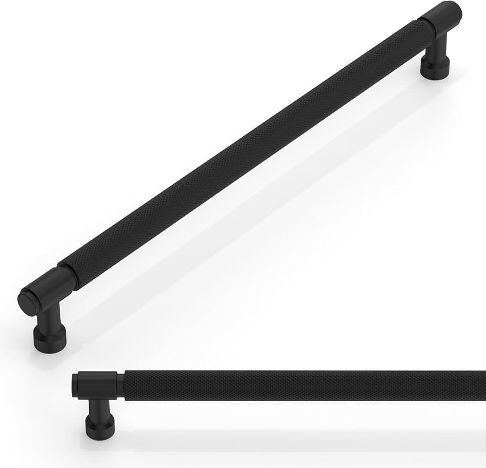 10 Pack Matte Black Knurled Cabinet Pulls 10 Inch(254mm) Kitchen Cabinet Handles Cabinet Hardware for Drawer Pulls
