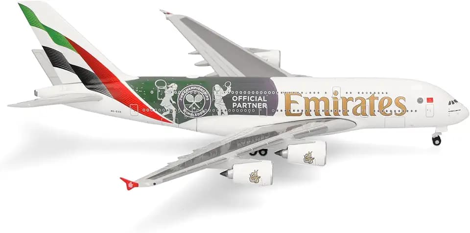 Herpa Modellflugzeug Emirates Airbus A380 Wimbledon Official Partner Miniatur im Maßstab 1:500, Sammlerstück, Flugzeug Modell ohne Standfuß, Metall