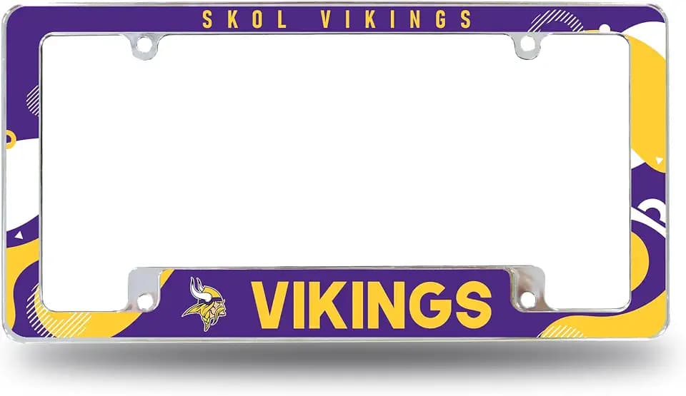 Rico Industries NFL Football Minnesota Vikings Wave 12" x 6" Chrome All Over Automotive License Plate Frame