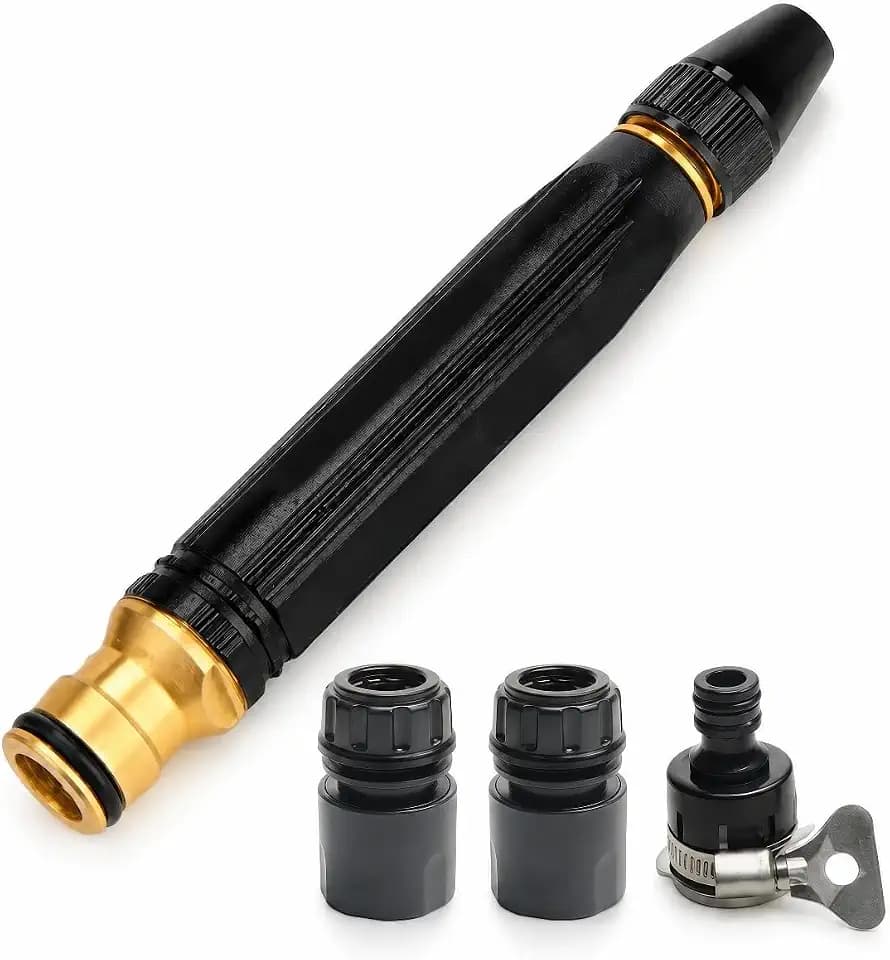 Heavy Duty High Pressure Hose Nozzle, Adjustable High Pressure Metal Water Hose Nozzle with Hose Fittings and Clamp, Jet Sweeper Garden Hose Sprayer for Car Wash, Lawn and Patio Cleaning