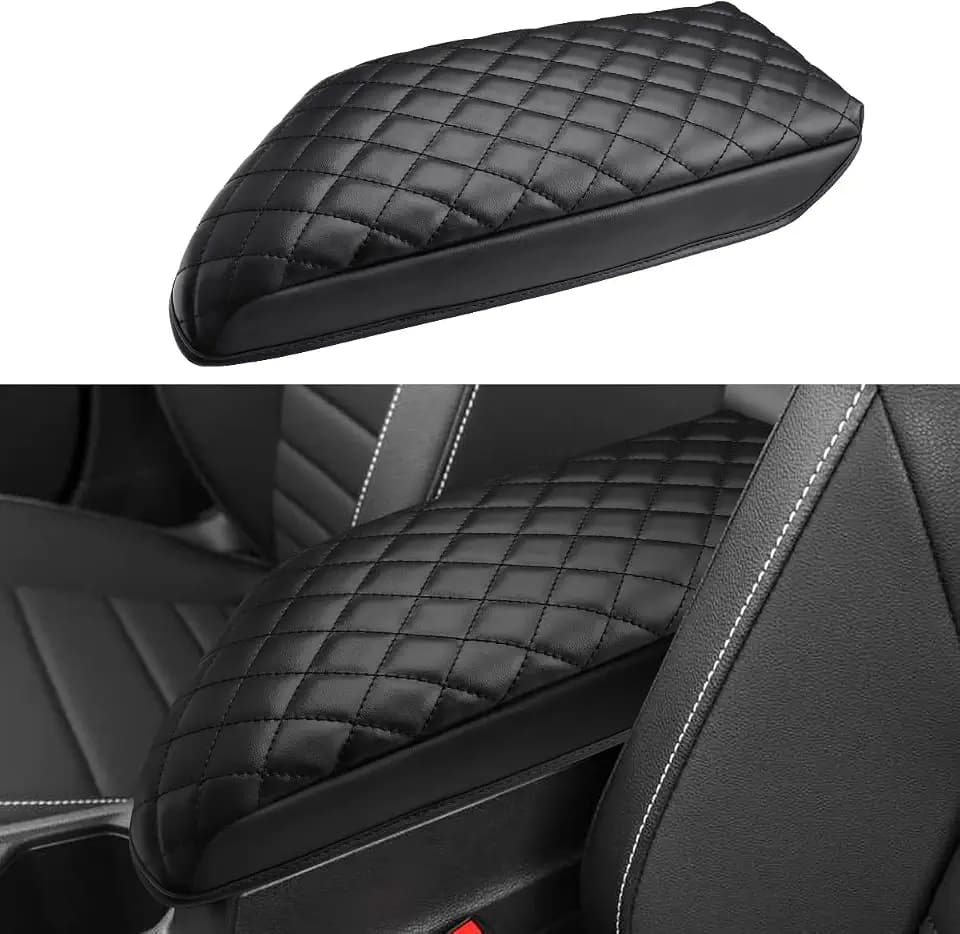 INTGET Car Center Console Armrest Cover for VW Volkswagen Jetta Accessories 2019 2020 2021 2022 2023&Jetta GLI 2019-2023 Middle Arm Rest Seat Box Cover Elbow Cushion Pad (Black with Cushion, 2019+)