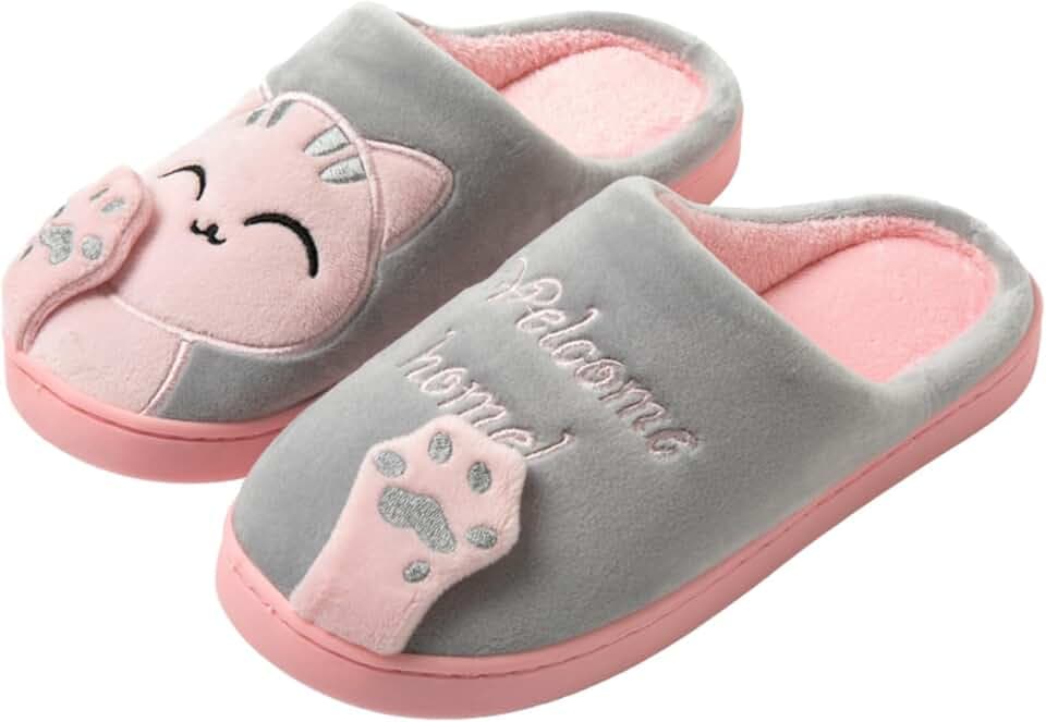 Tokaneit Winter Katze Hausschuhe Pantoffeln Rosa, Flauschige Puschen Schlappen, Hausschuhe Damen Plüsch Winter, Weiche Bequeme, Memory Foam Home Rutschfeste Slippers für Indoor