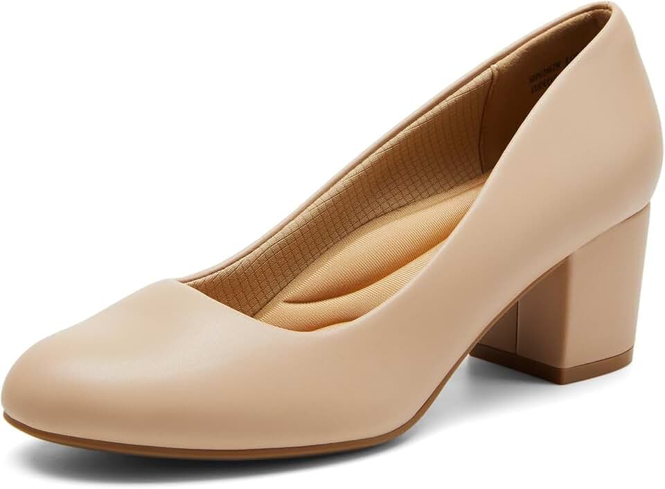 DREAM PAIRS Women's Block Heel Pumps Round Toe Dress Shoes