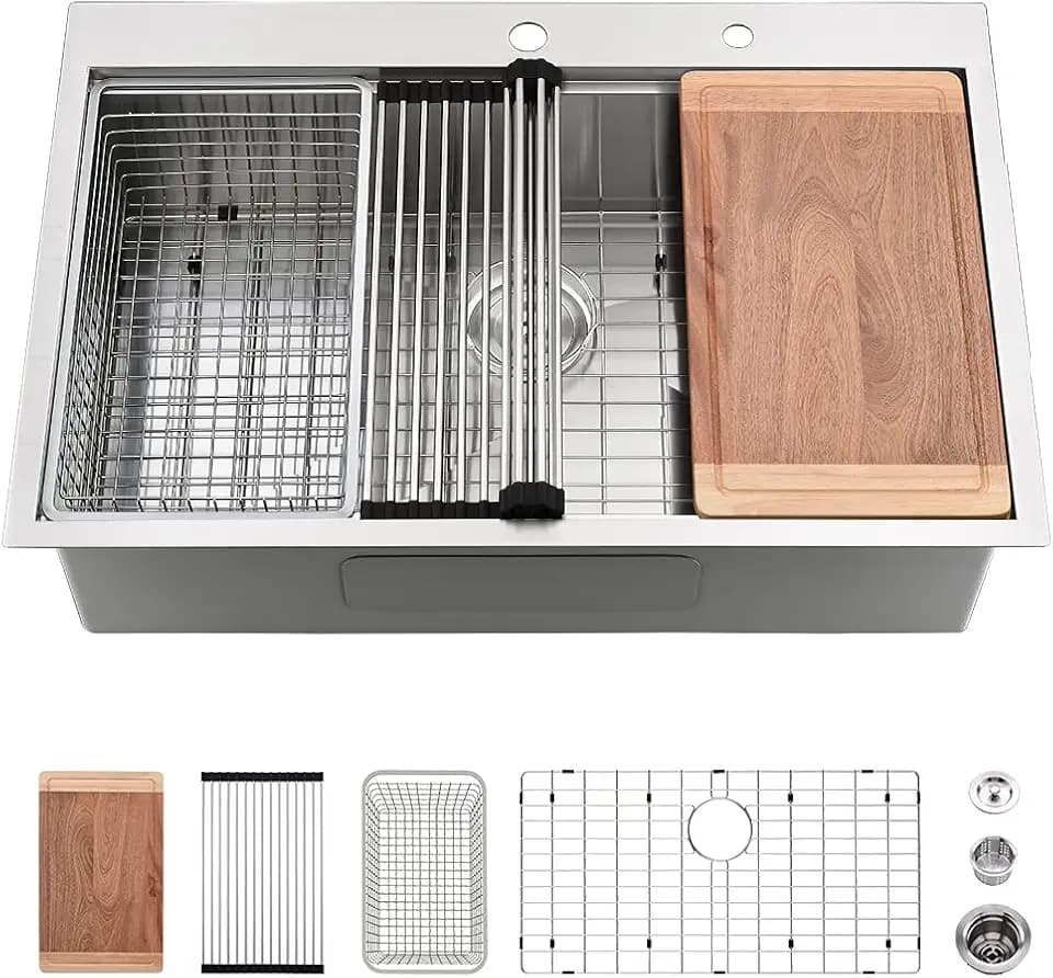 33 Drop In Kitchen Sink Top Mount Workstation Sink Stainless Steel