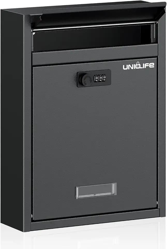 Uniclife Wall Mount Mailbox for Outside, Large Locking Mailbox, Black