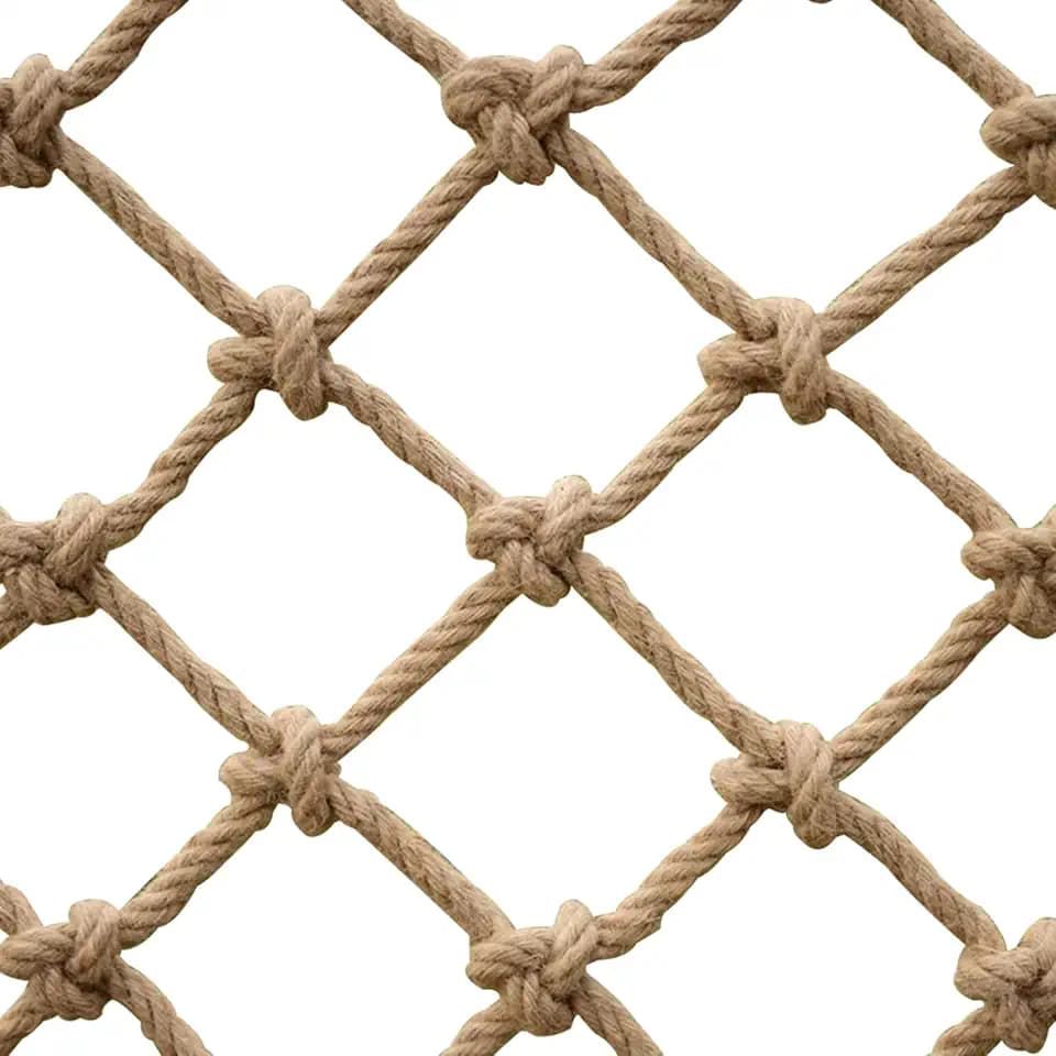 Hanfnetz Sicherheitsnetz Hanfseil Fall Safety Net Kletternetz Outdoor Balkontreppennetz, Outdoor Klettern Hängematte Balkon dekoratives Netz(Size:2 * 4m(7 * 13ft))