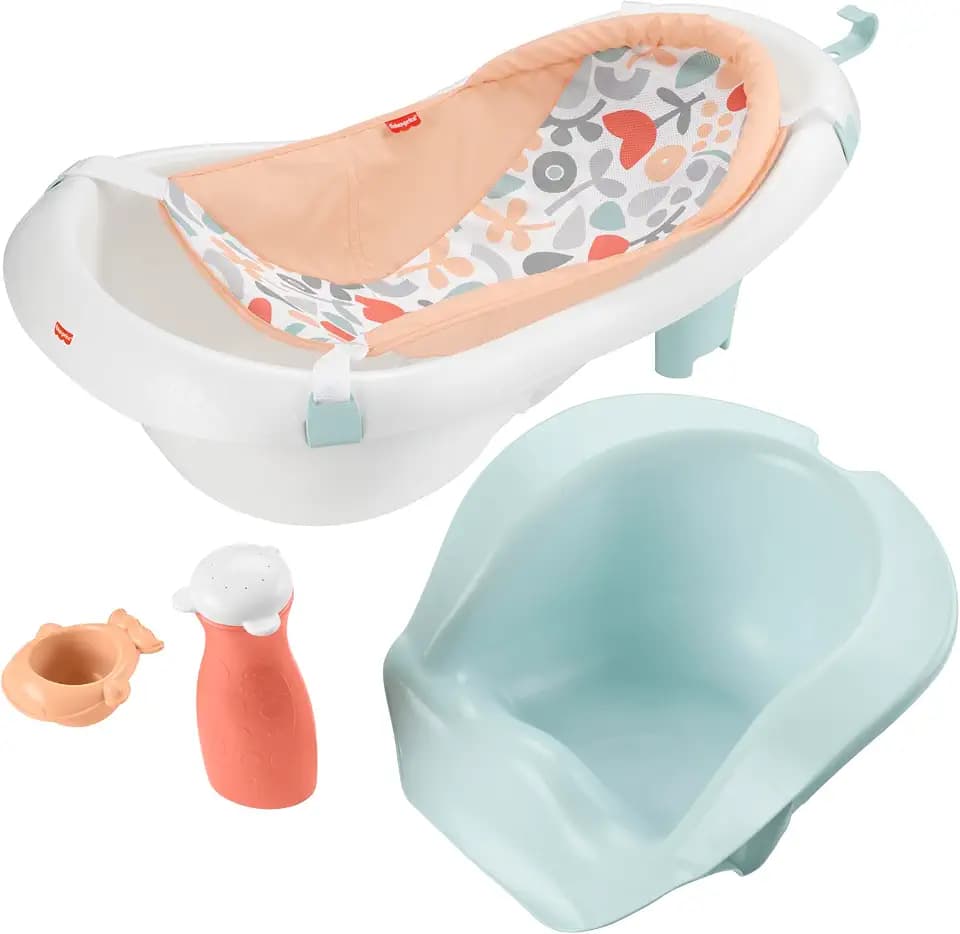 Fisher-Price™ Baby to Toddler Bath 4-in-1 Sling 'N Seat Tub with Removable Infant Support and 2 Toys, Summer Blossoms