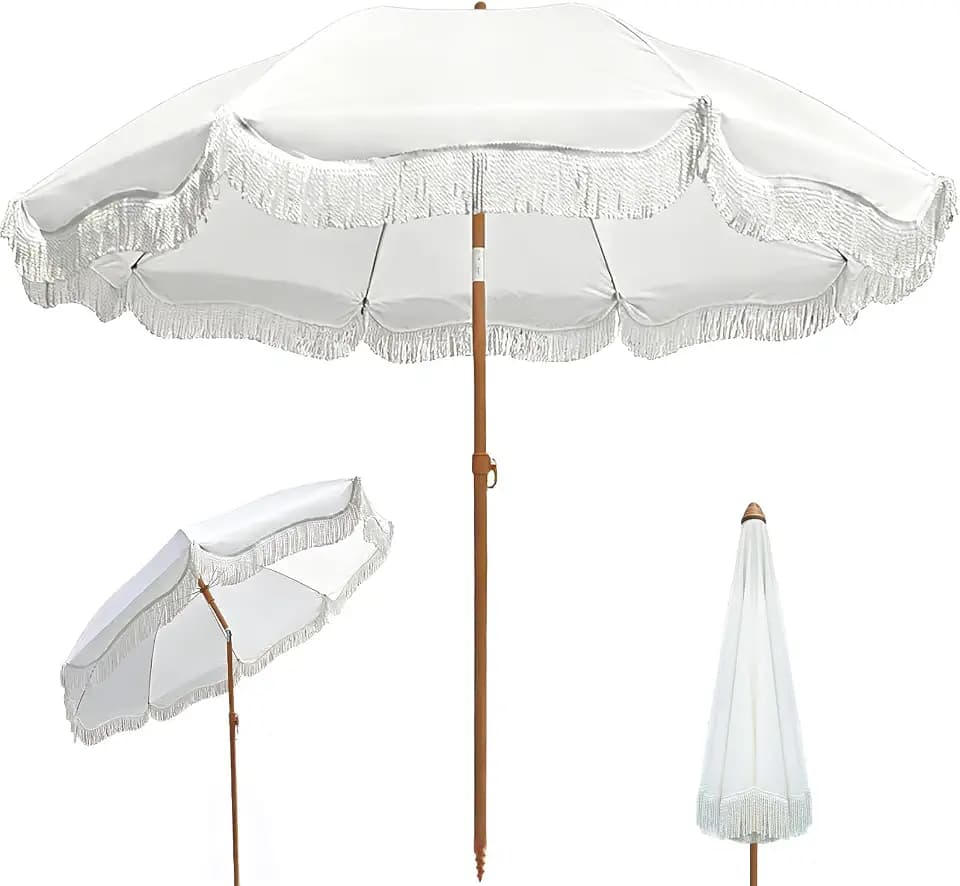6.5ft Fringe Patio Umbrella Boho Outdoor Yard Umbrella