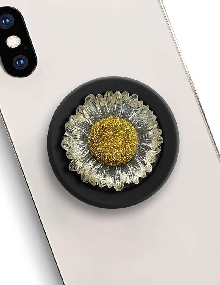 Transparent Sunflower Magnetic Phone Grip, Compatible with Magsafe Collapsible Mobile Stand Holder for Smartphone and Tablet - Clear Design