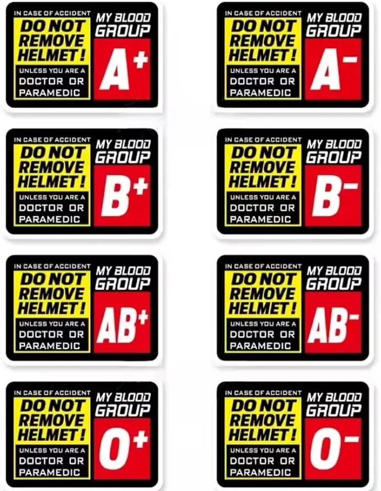 2 Pieces Do Not Remove Helmet, Blood Type Sticker Motorbike Sticker Warning Stickers, in Case of Accident Helmet Instructions (8, All)