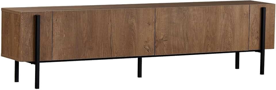 Modernes TV-Möbel mit Metallbeinen, Kafkas Oak & Schwarz, 180 x 30 x 45 cm | 100% melaminbeschichtete Spanplatte, 18 mm dick | stilvolles & funktionales Design für Wohnzimmer & Unterhaltungsbereiche