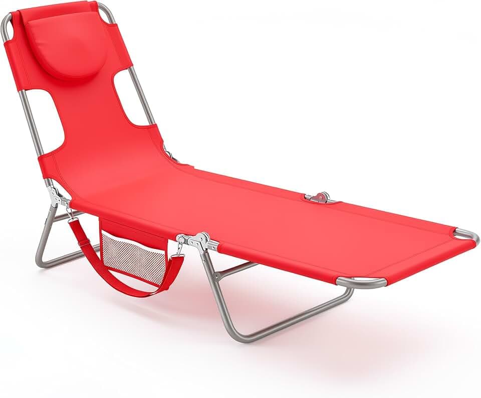 DUMOS Lounge Chair Outdoor, Beach Tanning Chair with Face Hole, Red