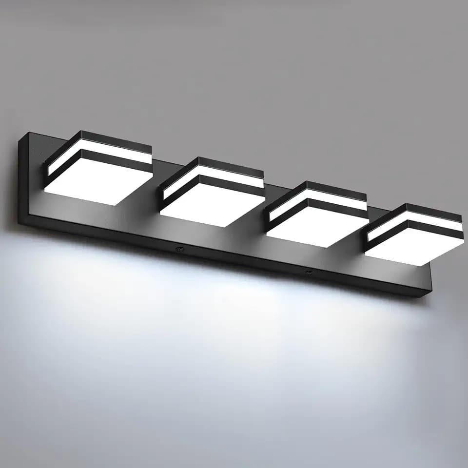 IZORRO LED Modern Bathroom Lights Fixtures(4-Light,Dimmable,360°Rotate),Matte Black Acrylic Wall Lighting,Vanity Lights for Bathroom Over Mirror - 6000k 24In （No Assembly Required）