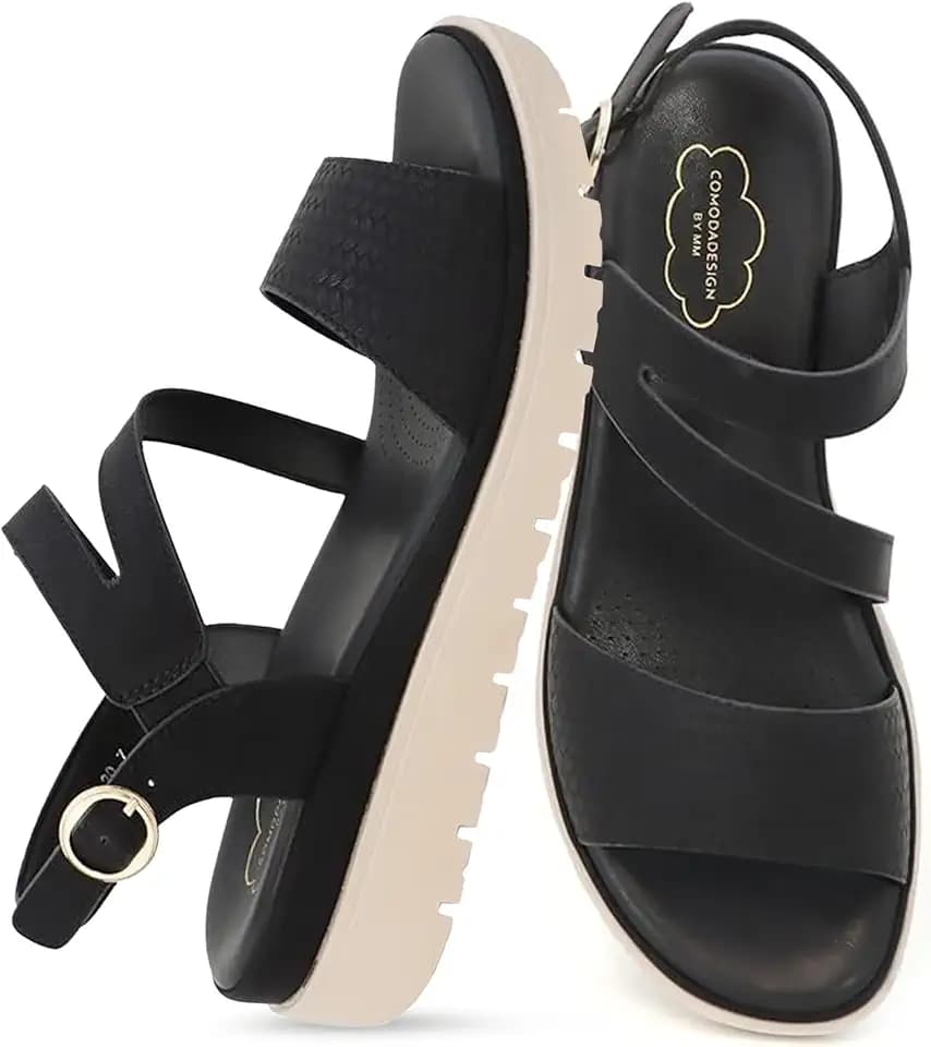YOKI TUNSA-20 Women's Wedge Platform Sandals – Strappy Sandals With Arch Support, Comfortable Dress Sandals, Summer Platform Sandals - Black, Size 10