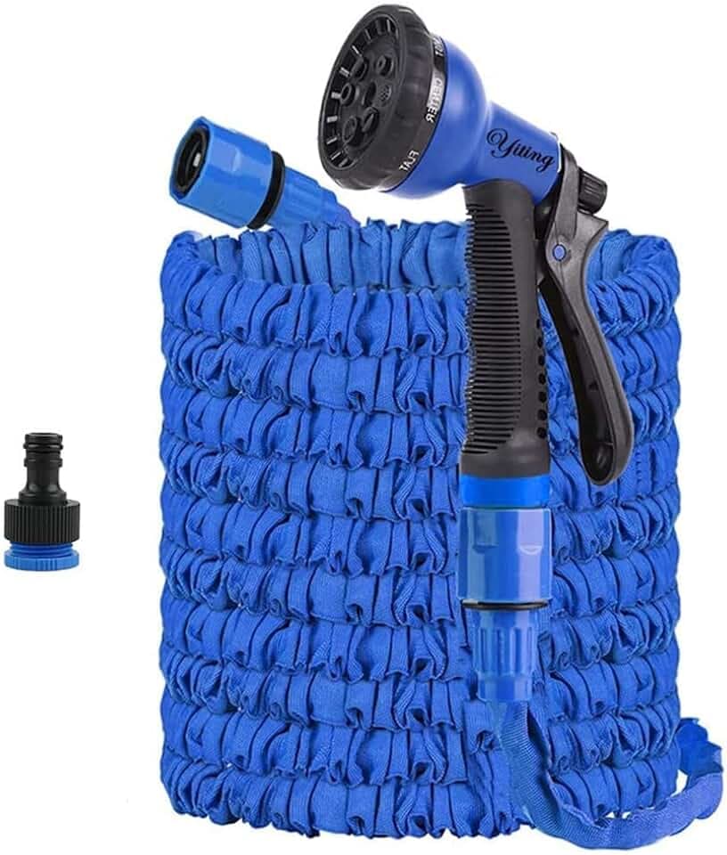 Yiting Gartenschlauch Flexibel 7.5m/15m/30m/37.5m, Wasserschlauch Dehnbar 25ft/50ft/100ft/125ft mit Sprühkopf und 3/4 &1/2 Zoll Adapter, Schlauch Flexibler Bewässerung für Garten Haustier Autowäsche