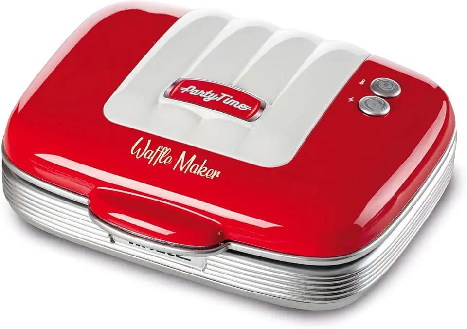 Ariete Waffeleisen Party Time 1973, Waffelplatte mit Antihaftbeschichtung, Kabelaufwicklung, Sicherheitsverschluss und Betriebskontrollleuchte, 700 W, Rot