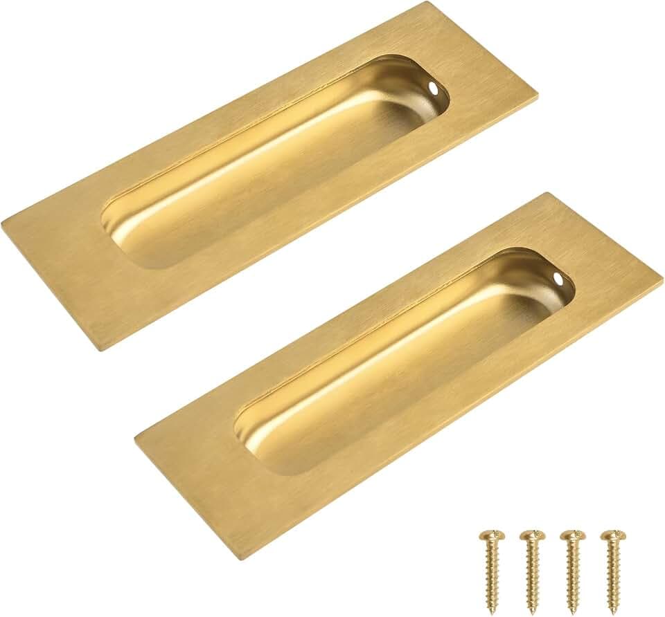 MOROBOR Quadratische, gebürstete goldfarbene Griffe, versenkte Fingergriffe, 11,9 cm Länge, Schiebetürgriffe, Edelstahl, Schrankgriffe für Kleiderschrank, Schublade, 2 Stück