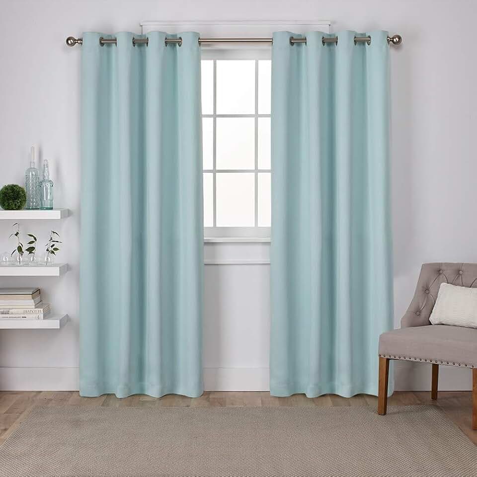 EXCLUSIVE HOME Sateen Twill Woven Room Darkening Blackout Grommet Top Curtain Panel Pair, 52"x84", Seafoam