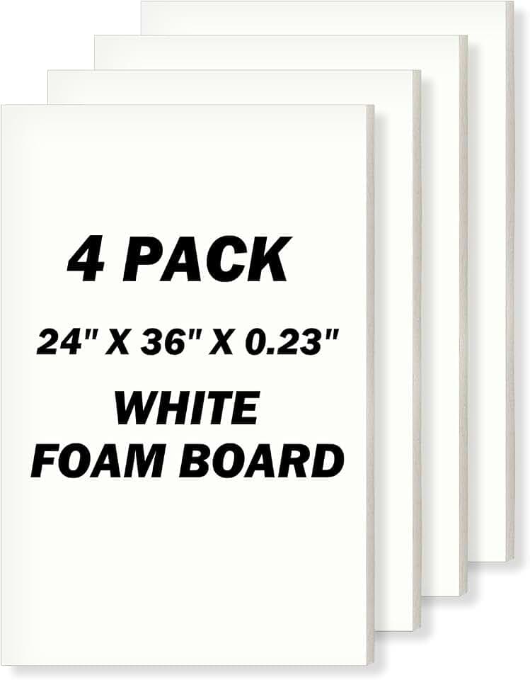 24" x 36" Foam Board 4 Pack, 0.23" Thickness White Poster Board, Acid Free, Double Sided, Rigid, Sign Board for Mounting, Crafts, Modelling, Art, Display, School Projects