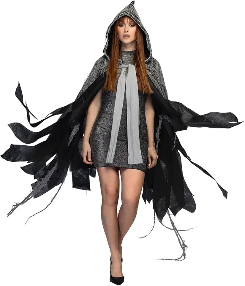 Boland - Düsterer Umhang Vampiress | Vampir Cape mit Fransen und Kapuze für Halloween, Karneval und Mottoparty