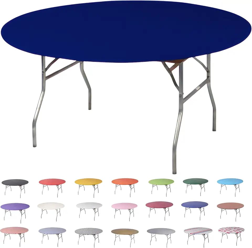 Kwik-Covers 10 Pack of Round Plastic Table Covers - 60" or 72" Round - Indoor or Outdoor Fitted Covers (Tables NOT Included) (Navy, 60" Round)