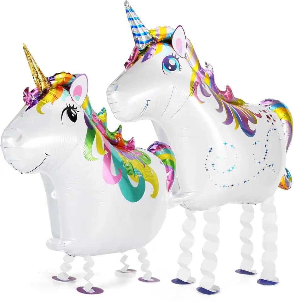 2 Stück Einhorn Folienballon, XXL Airwalker Einhorn Luftballon ca. 80 cm, Walking Tier Dekoration, Perfekt für Kindergeburtstage