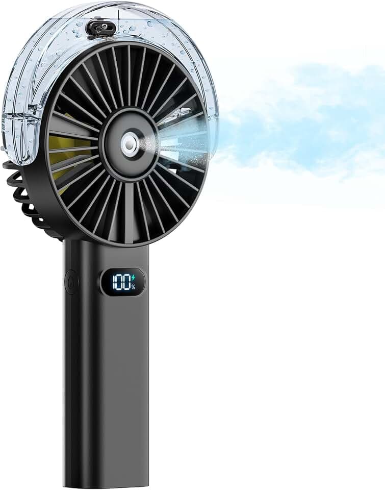 Otlonpe Handheld Misting Fan Portable, 4000mAh Rechargeable Battery Powered, Small Personal Mister Fan with Water Spray Cooling, 4-Speed Wind, LED Display, Hand Held Mist Fans for Travel Outdoor Beach
