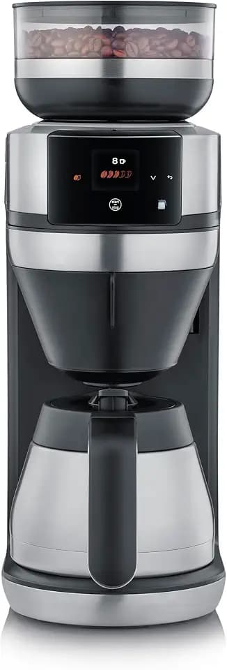 SEVERIN Vollautomat für Filterkaffee, Mahlwerk, 5 Kaffeestärken, 100-350ml, 5-in-1 Filterkaffeemaschine, LED-Display, Warmhaltefunktion, Thermokanne, Filka, schwarz-matt, Edelstahl, KA 4853