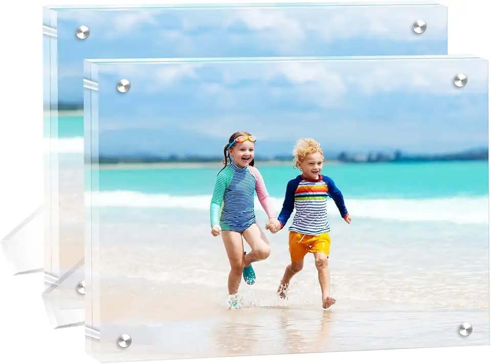 2 Pack(8×10) Acrylic Picture Frames Clear Magnetic Photo Frames Freestanding Lucite Acrylic Block Frame Frameless Desktop Display for Home Office