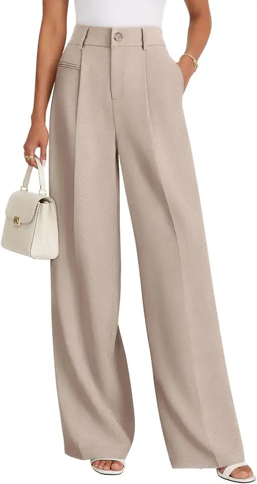 NIMIN Women Wide Leg Dress Pants High Waisted Work Trousers Business Casual Outfits 2026 Summer Palazzo Slacks with Pockets Beige