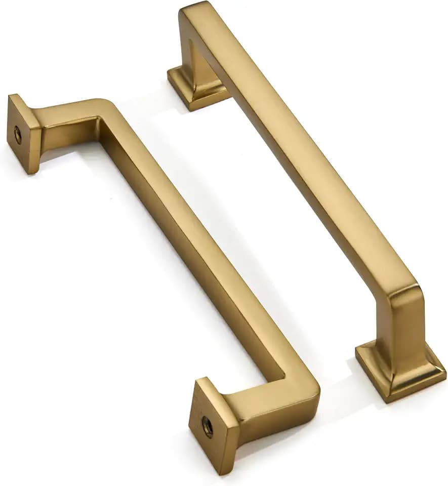 khtumeware 2 Pack Brushed Brass Cabinet Pulls, 5 Inch(128mm) Hole Centers Cabinet Handles Kitchen Hardware Straight Bar for Cabinets and Drawer Pulls