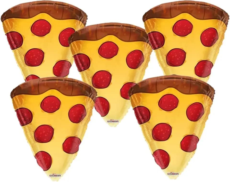 Pizza Slice Shaped Mylar Balloons - 5 Pack of Pepperoni Pizza Slices Balloons